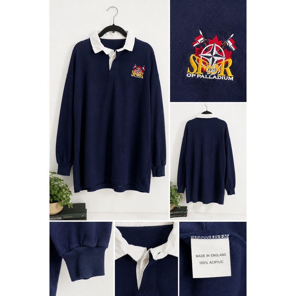 Vintage Made In England Rugby Shirt SOFR Palladium Embroidered Navy Pullover
